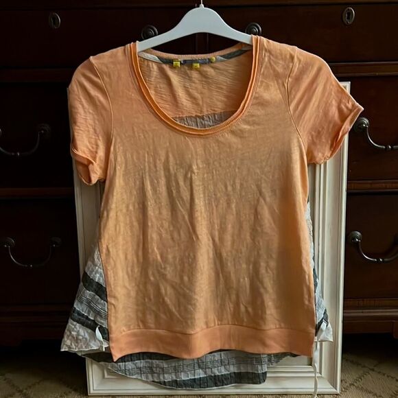 Little Yellow Button Tops - Little Yellow Button coral top w linen plaid back with adjustable ties NWOT XS